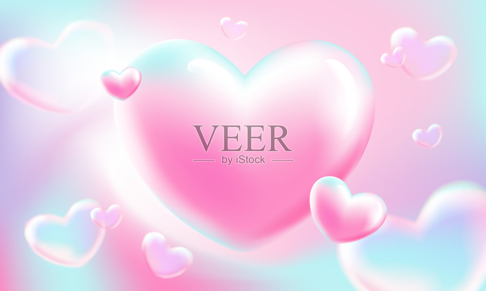 渐变背景上的3D粉色柔软心形图案插画图片素材