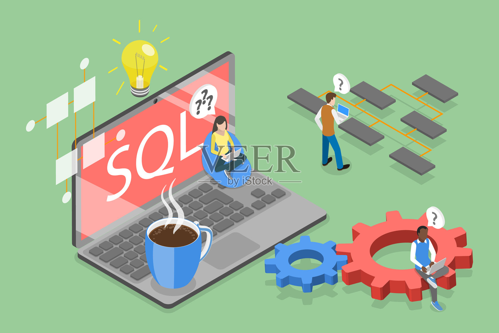 结构化查询语言（SQL）缩写的3D等距平面矢量插图插画图片素材