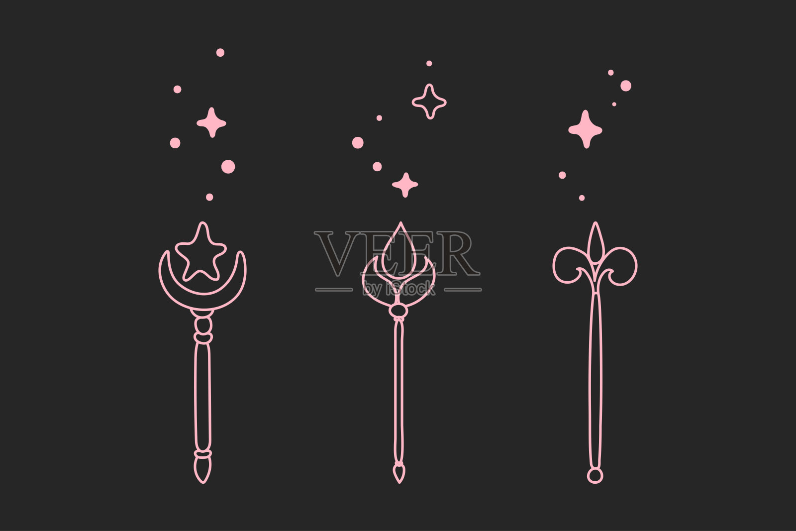 手绘魔法棒涂鸦线条，仙女插图套装插画图片素材