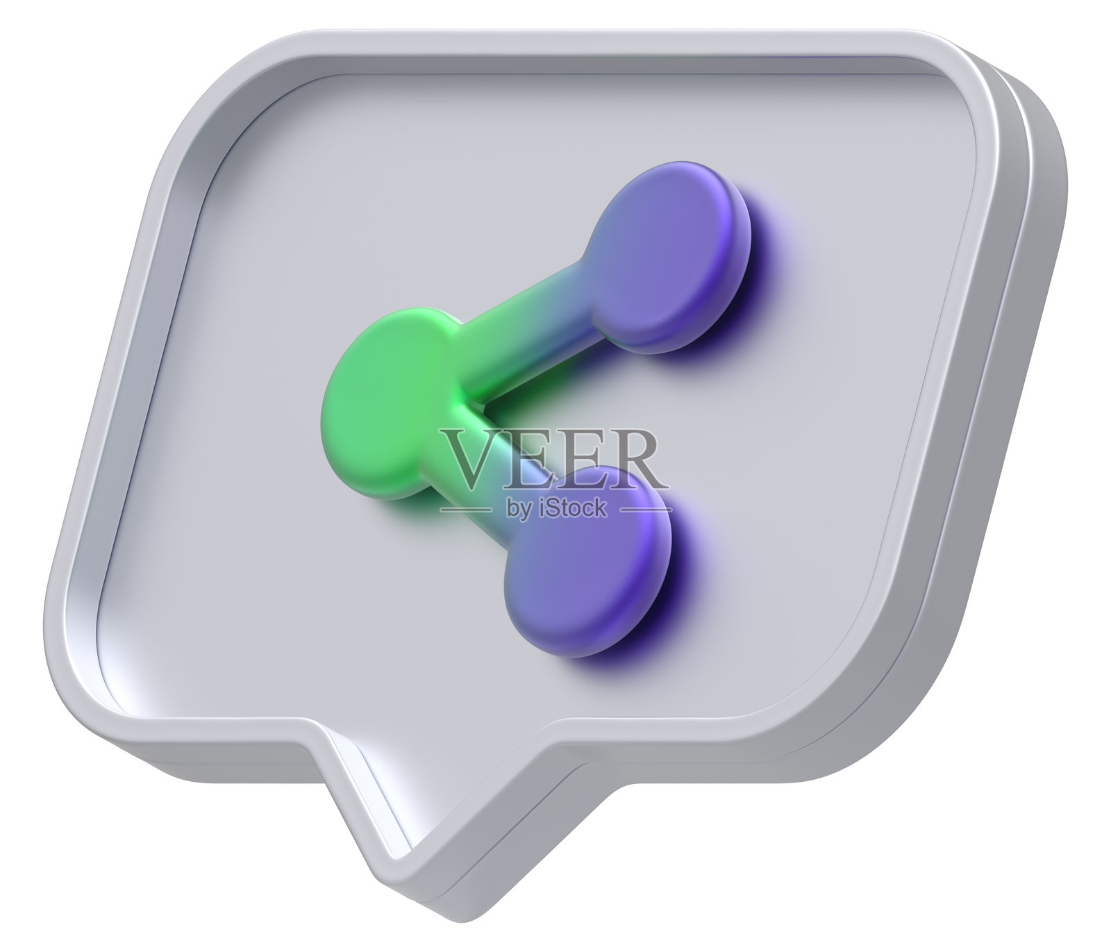 3D形状聊天社交媒体通知银色多彩分享图标矩形图标，孤立在白色背景上，3D渲染照片摄影图片