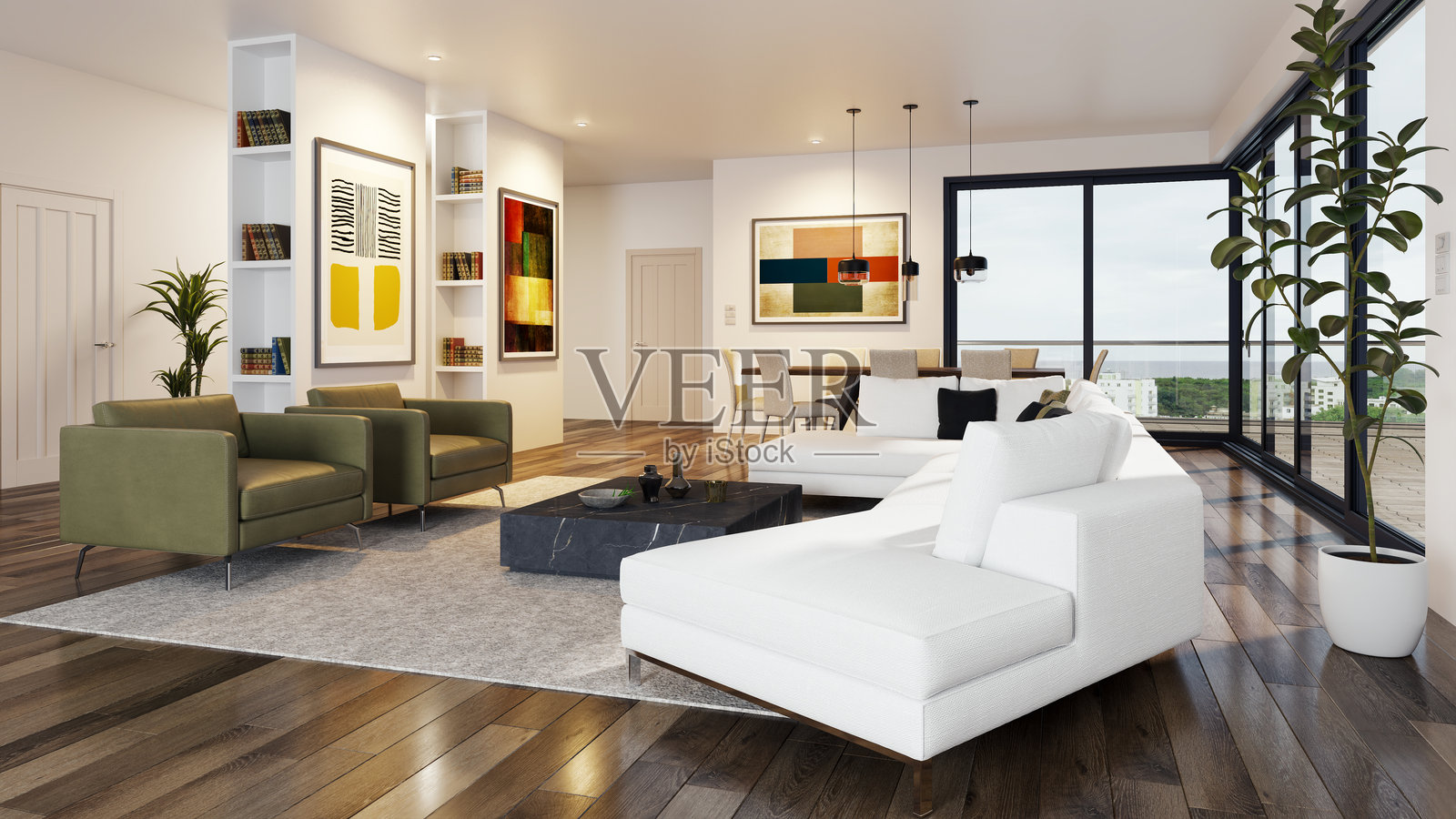 大型奢华现代明亮室内客厅模型插图3D渲染图像照片摄影图片