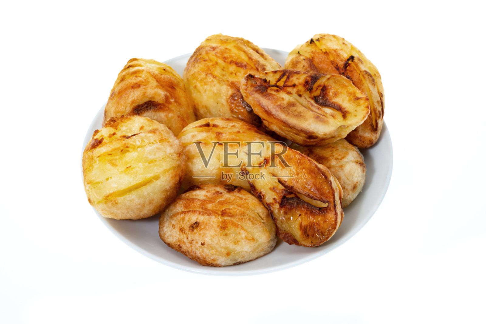 烤土豆 - 白色背景照片摄影图片