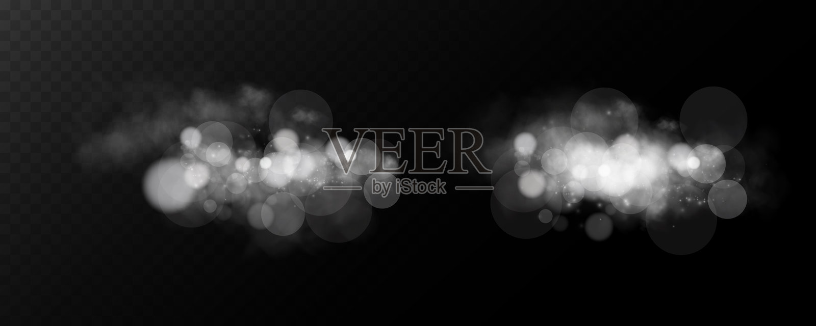 一组四个发光的白色光效，带有透明背景上的散景效果。这些光线具有柔和、朦胧和梦幻的外观，非常适合用于数字设计中的叠加效果。插画图片素材