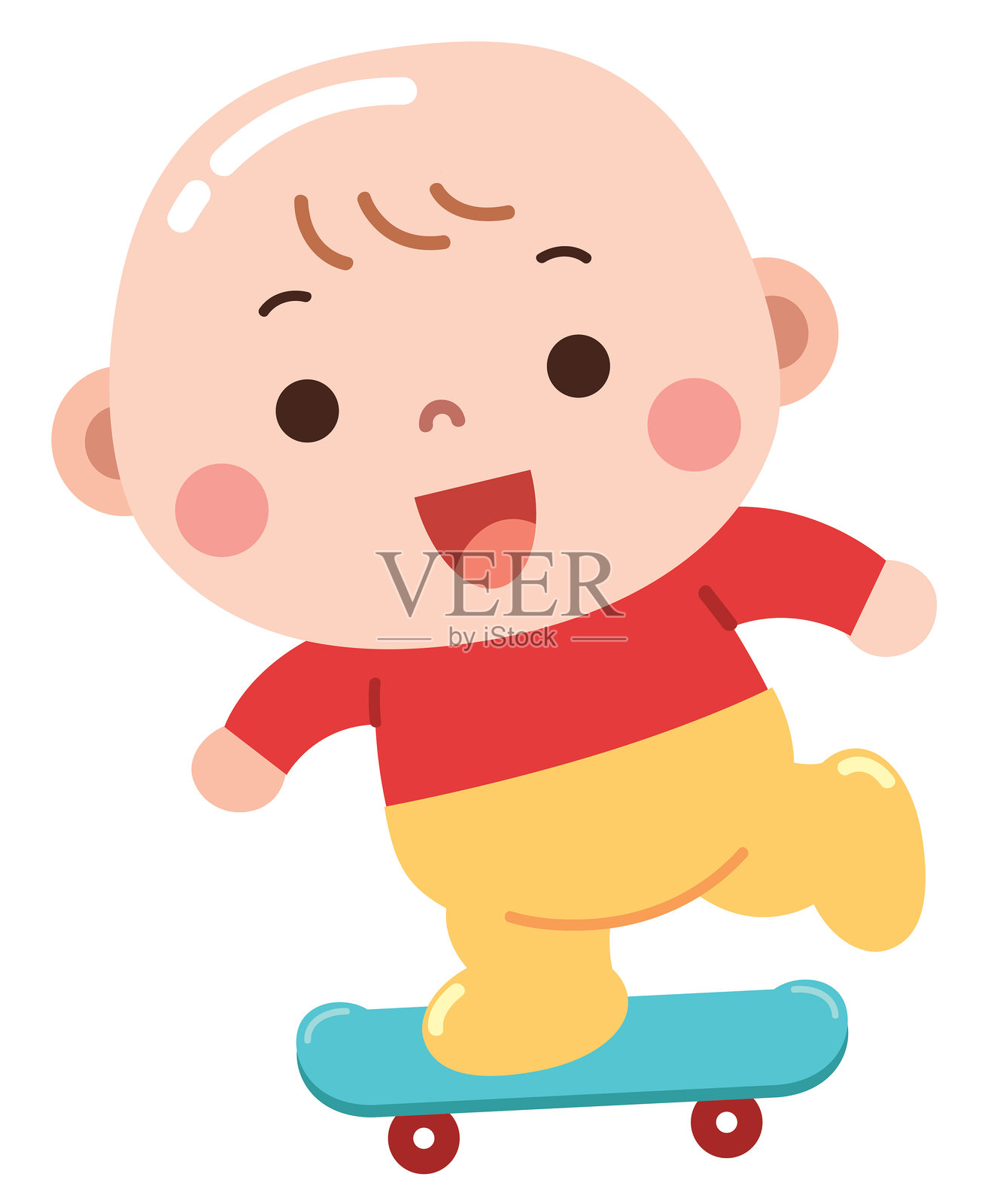 可爱宝宝骑滑板插画图片素材