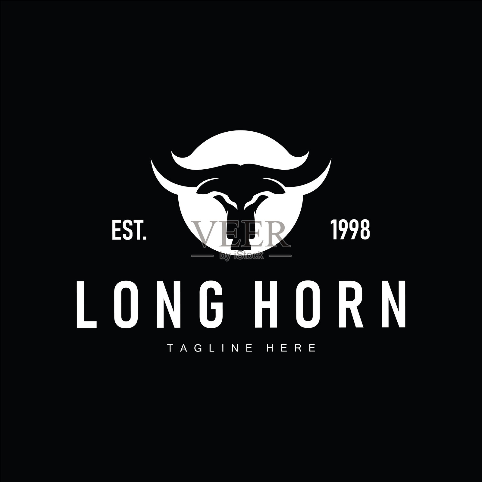 长角牛标志轮廓设计插图，农场象征，复古简约模板概念插画图片素材