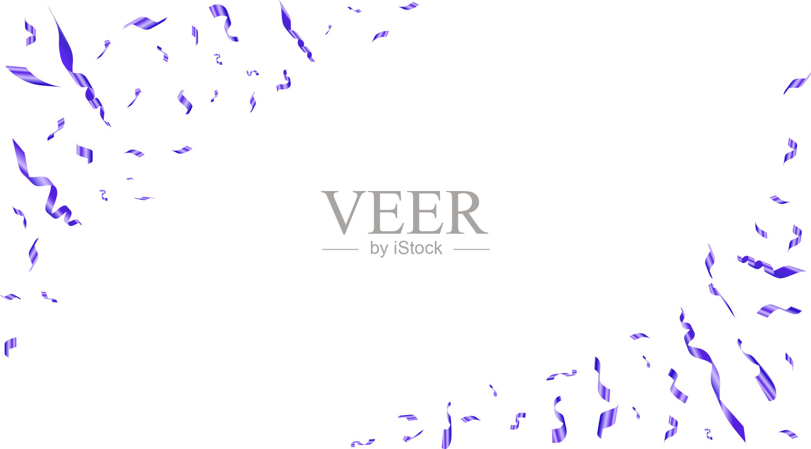 蓝色彩带的爆炸。闪亮的飞舞箔片。节日气氛的框架，适用于狂欢节和派对活动明信片。矢量插图。插画图片素材