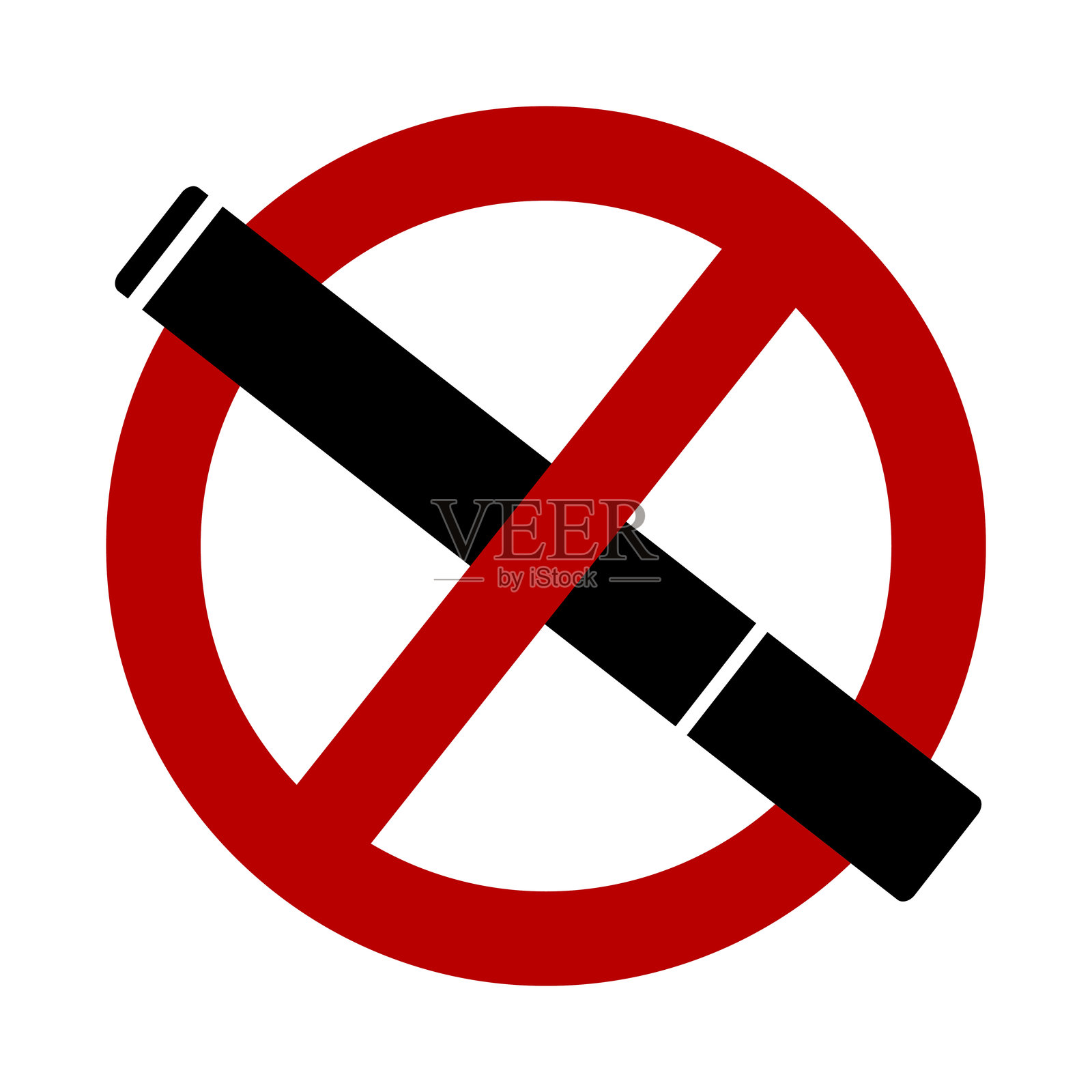 禁止吸烟标志，符号，简单图标。红圈中的黑色香烟轮廓。矢量插图插画图片素材