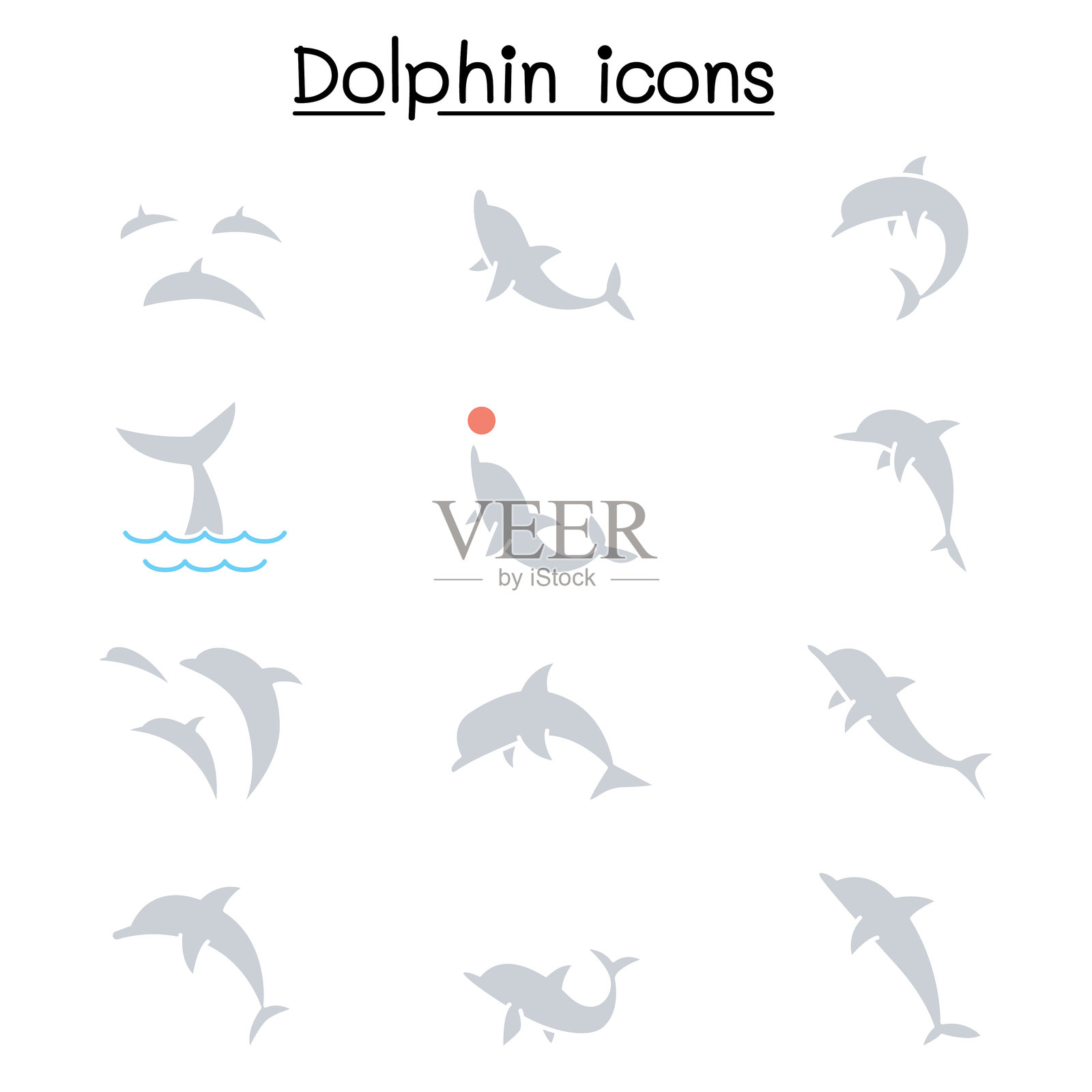 平面色彩风格的海豚图标集插画图片素材