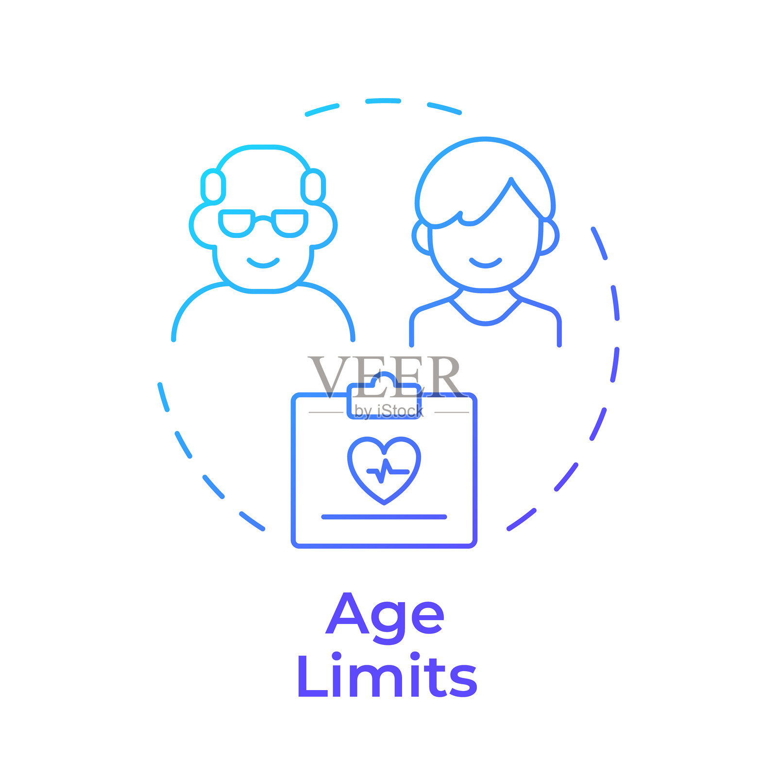 年龄限制蓝色渐变概念图标插画图片素材
