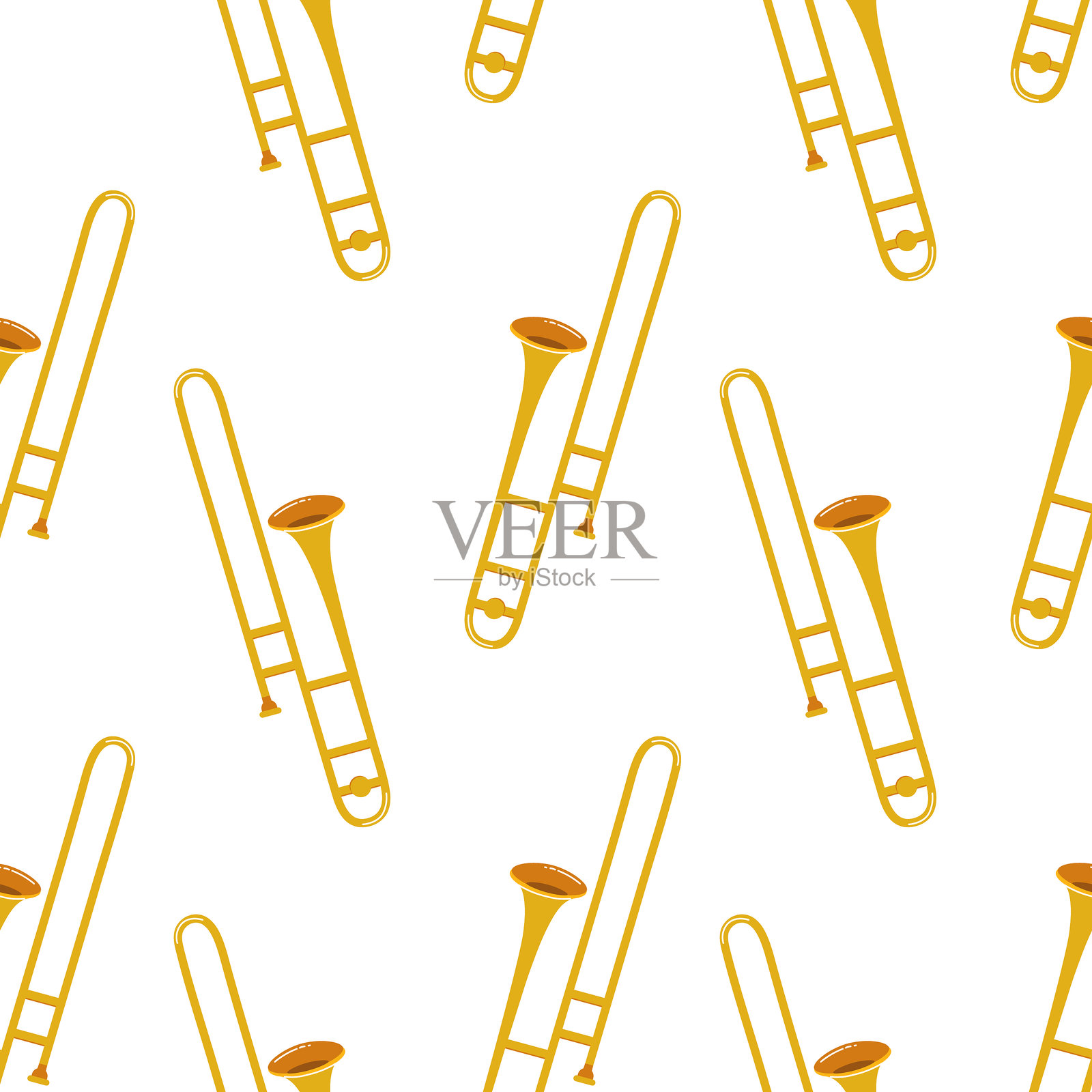 明亮的黄色长号图案，背景为白色，适合音乐主题设计插画图片素材