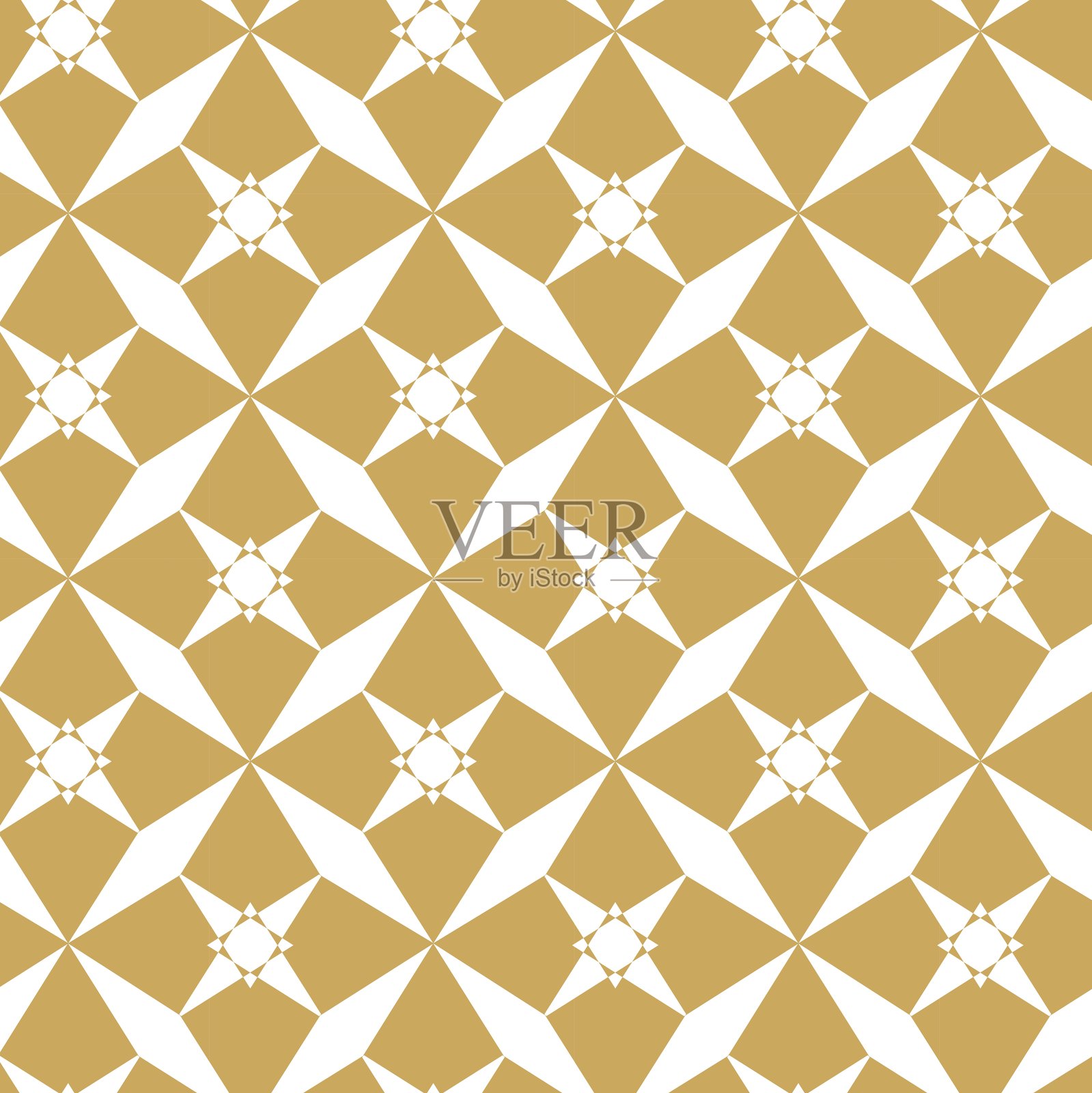 抽象几何图案，包含方形、十字、条纹和线条。无缝矢量背景。白色和金色的装饰。现代网状图形设计。插画图片素材