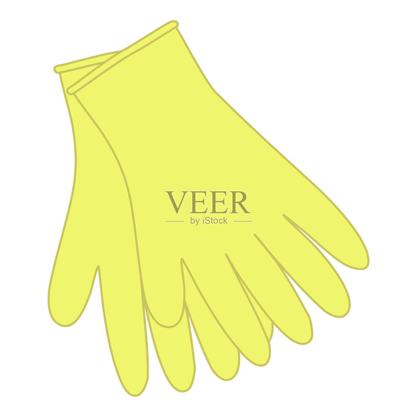 黄色清洁手套在做家务时保护双手，涂鸦风格矢量插图插画图片素材