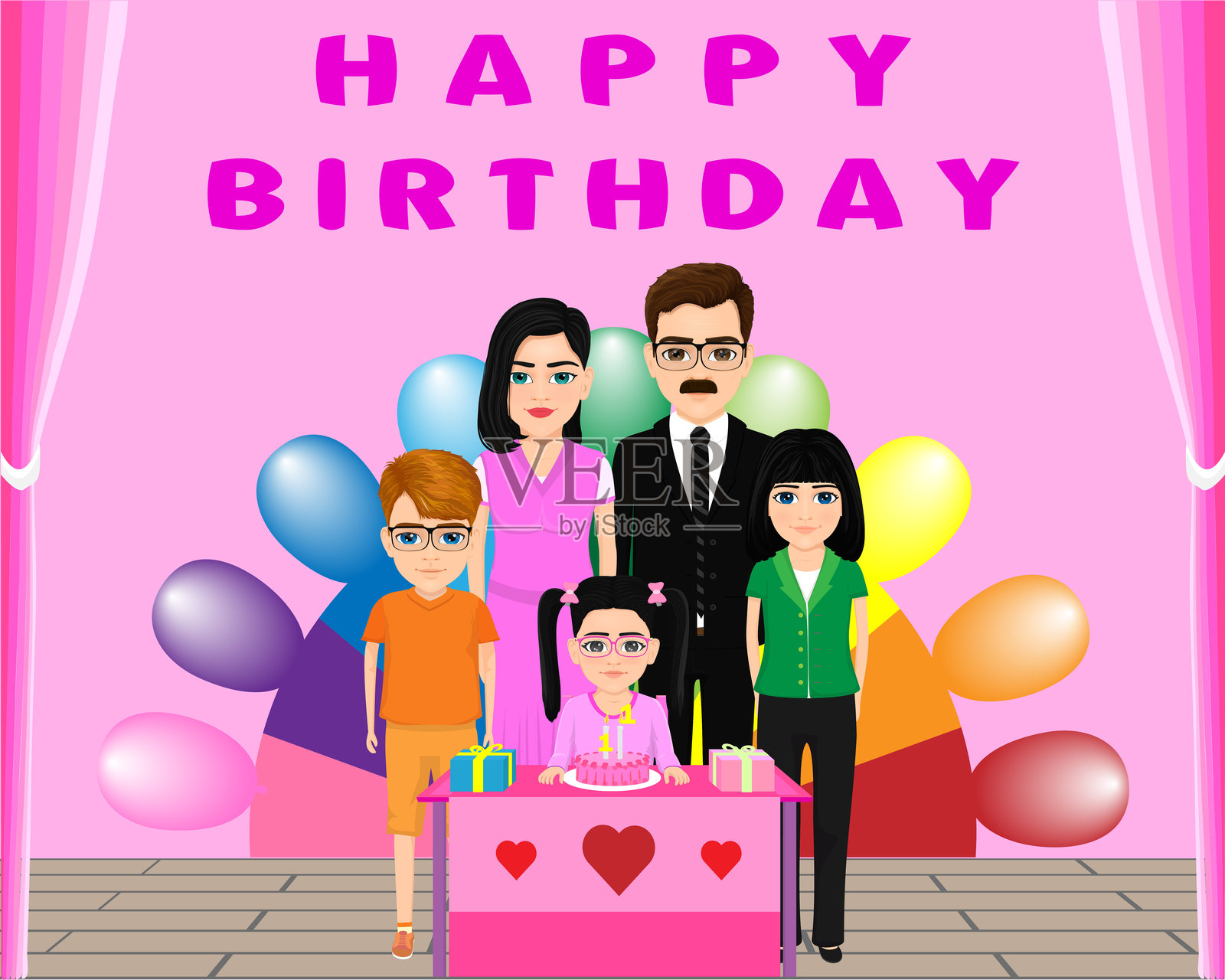 女孩生日快乐插画图片素材