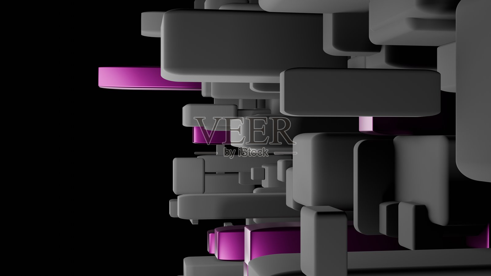 未来感的立方体3D结构，带有发光的紫色装饰照片摄影图片