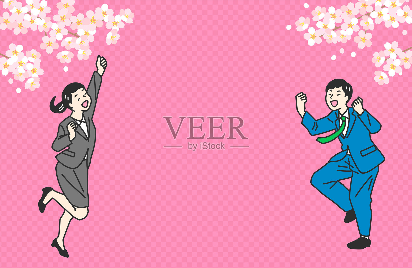 商务男女摆出胜利姿势插画图片素材