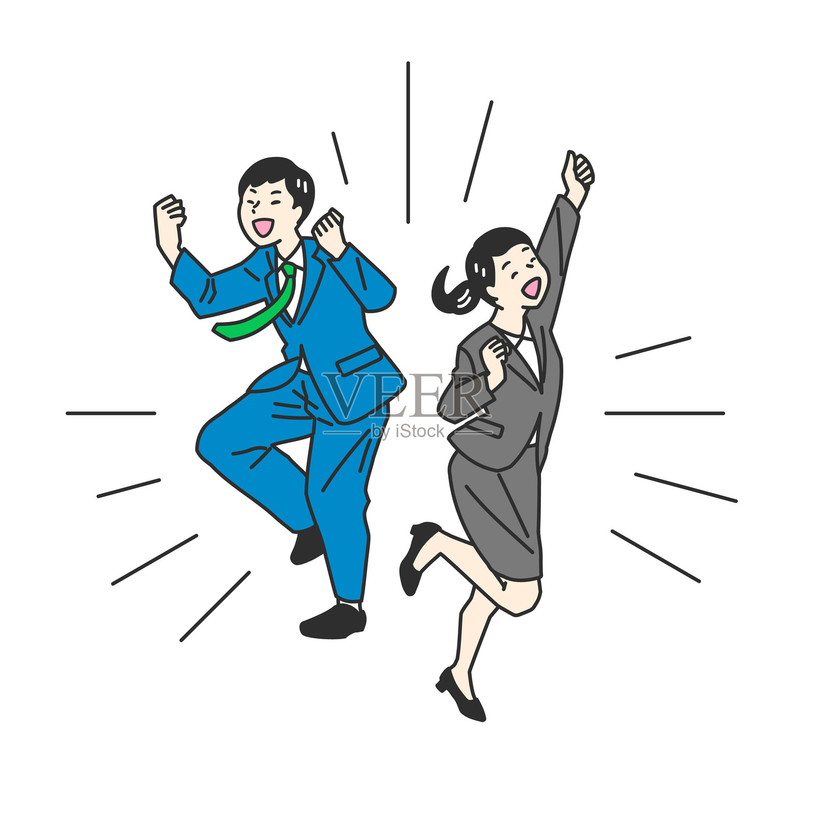 商务男女摆出胜利姿势插画图片素材