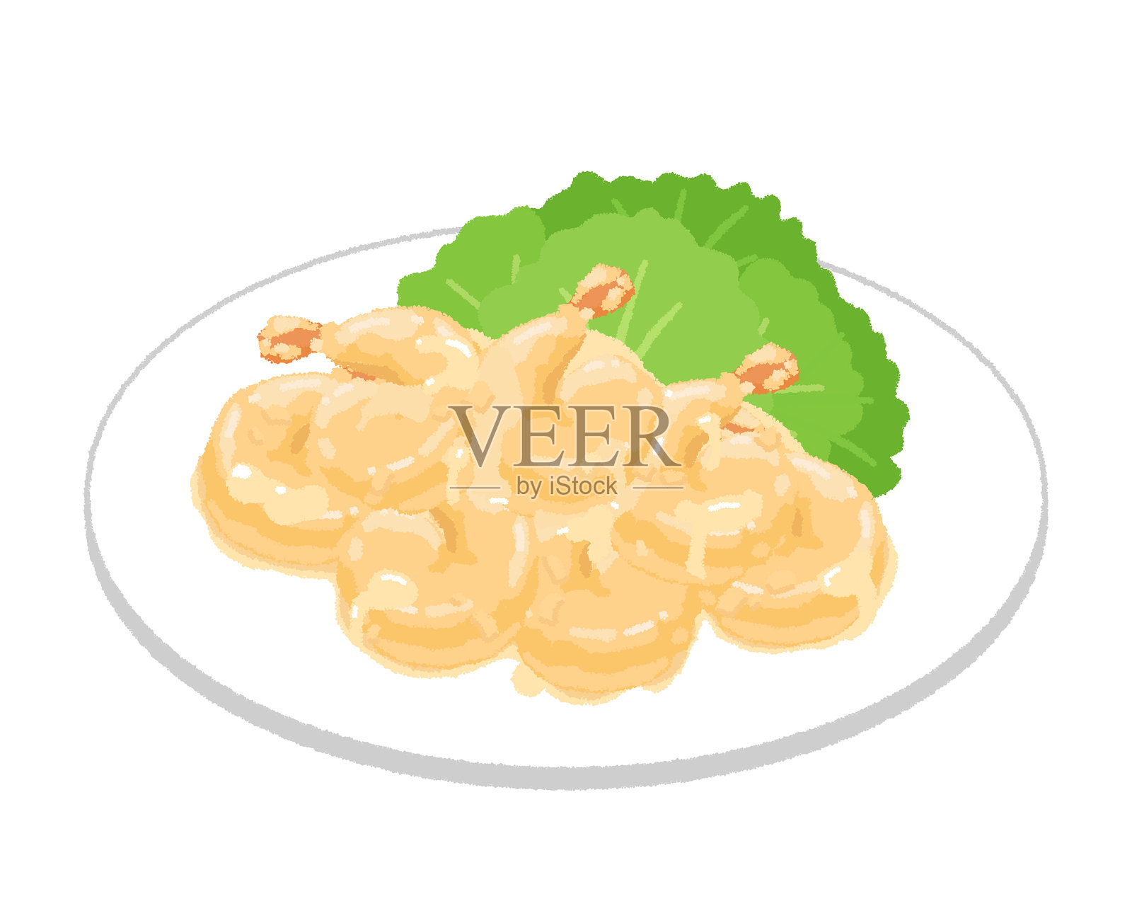 虾仁配蛋黄酱插画图片素材