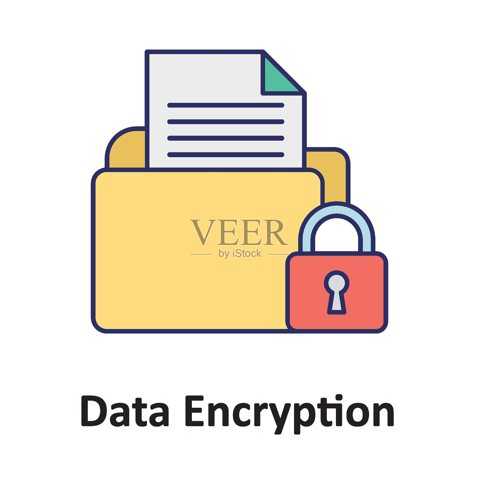 数据加密，文件夹安全矢量图标，易于修改或编辑插画图片素材