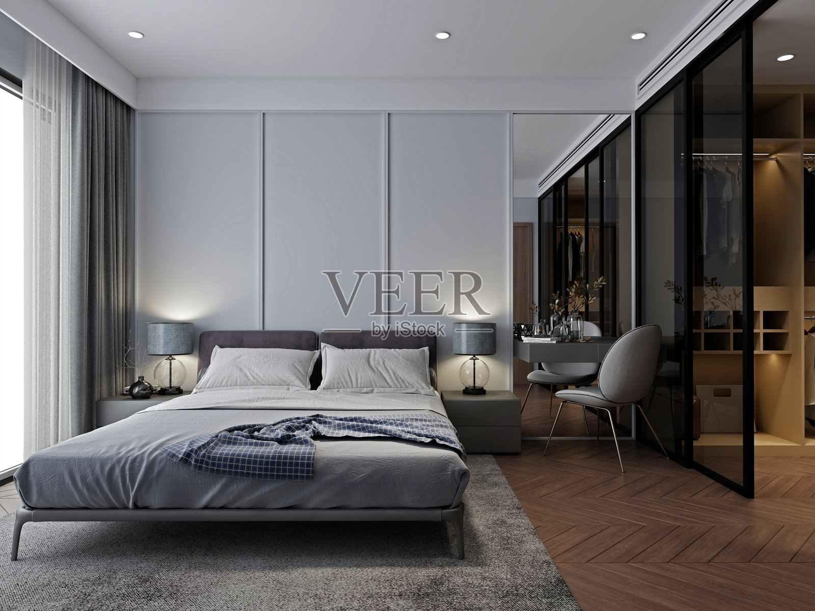 现代酒店房间的3D渲染图照片摄影图片