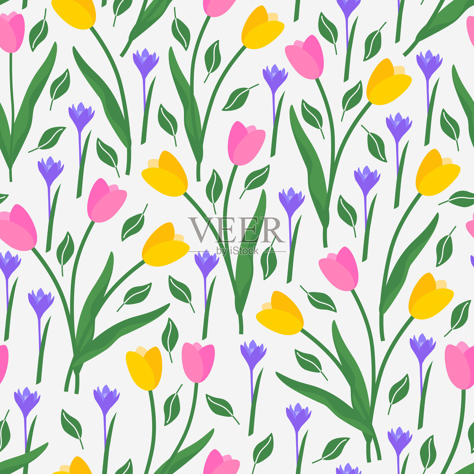 五彩缤纷的春季郁金香花朵无缝图案插画图片素材