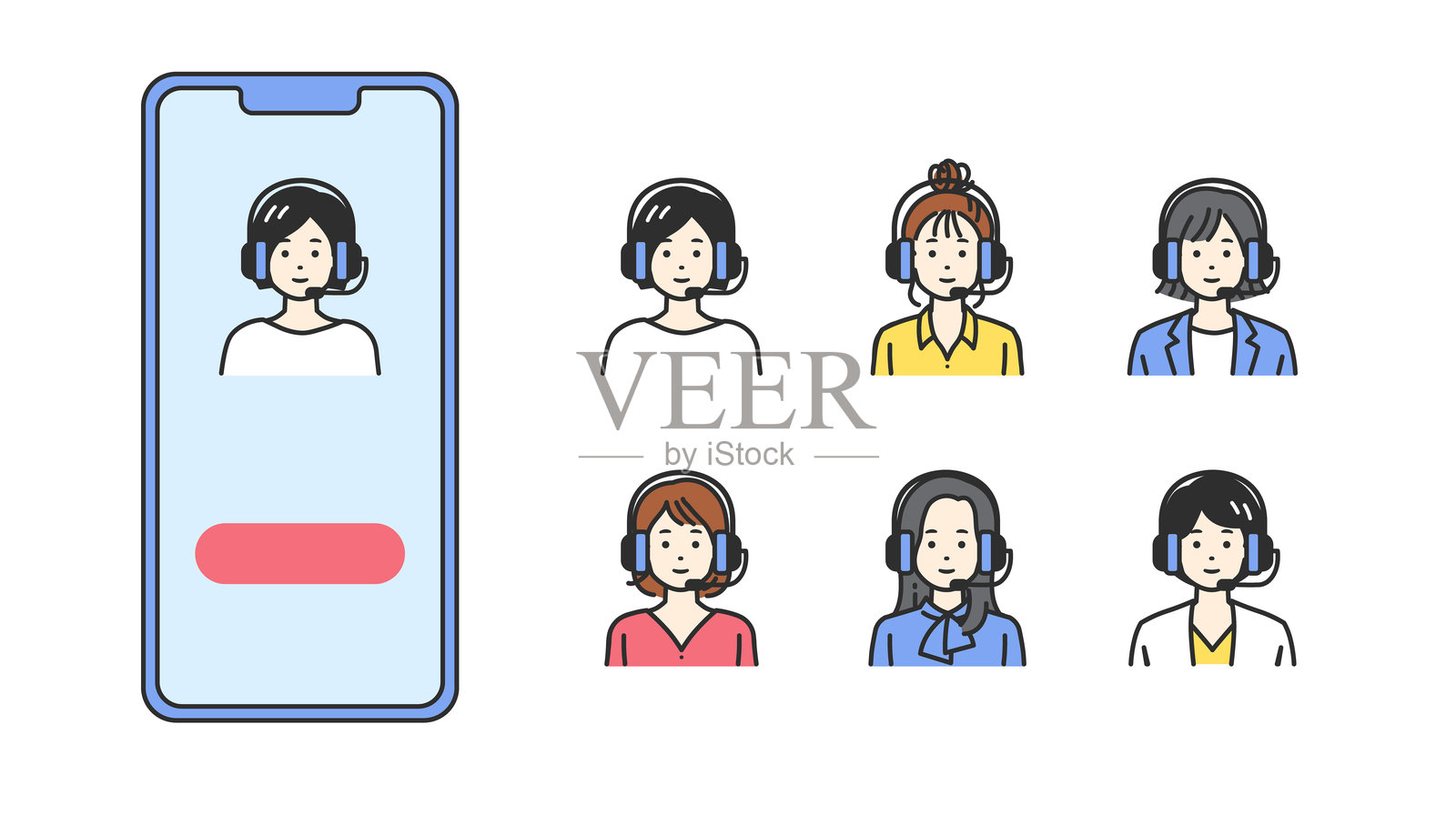 在智能手机上显示的休闲办公人物头像插画图片素材