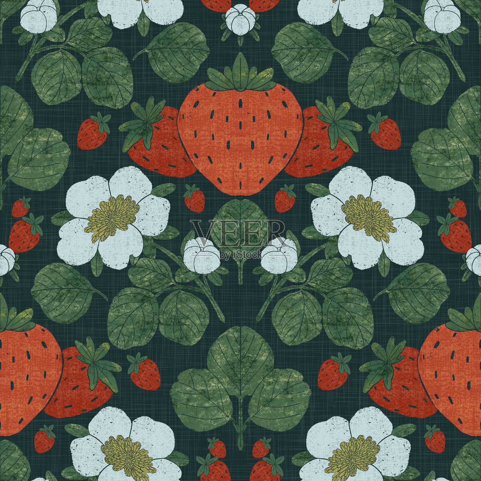 草莓花园乐趣无缝数字图案插画图片素材