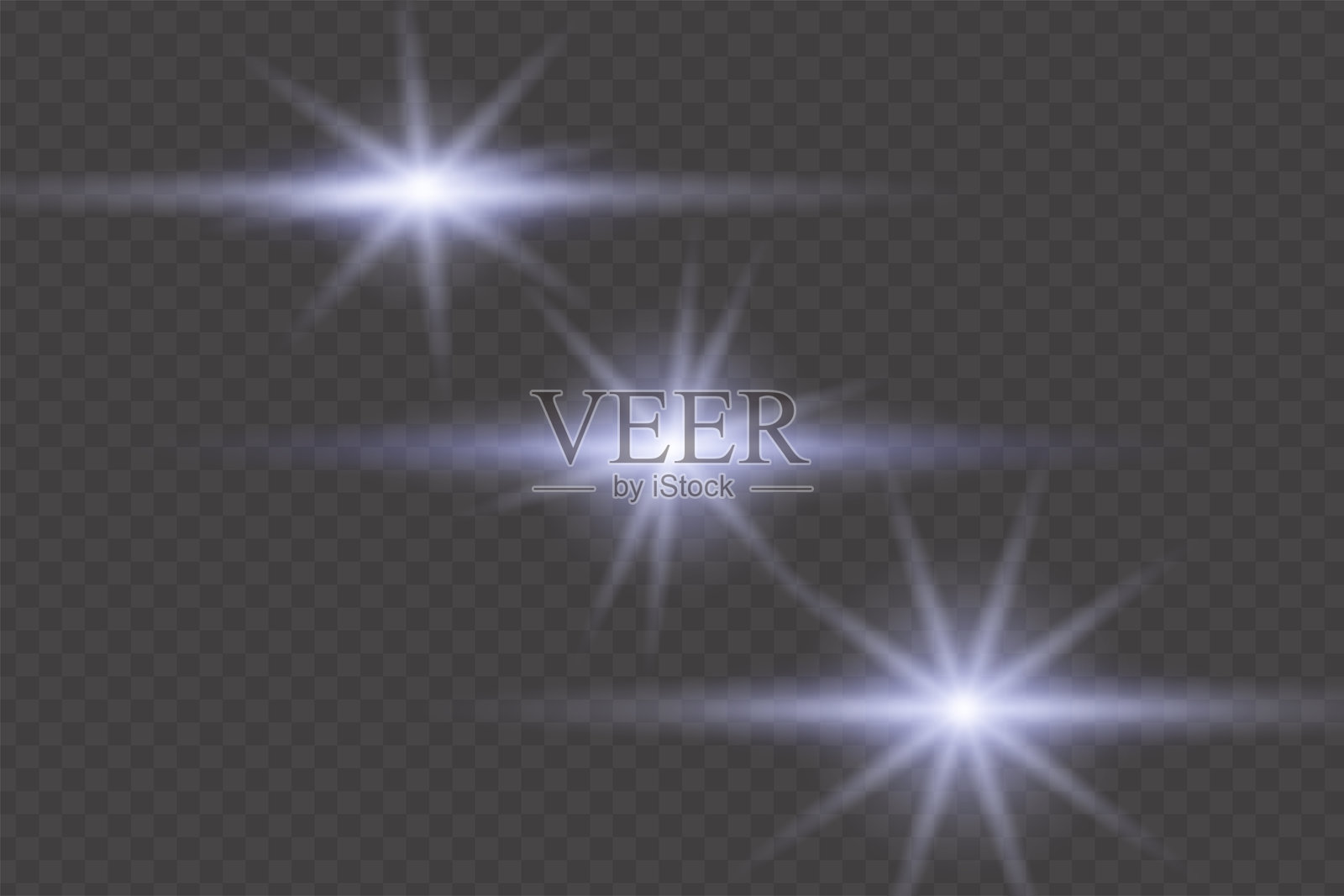 蓝色阳光或光晕效果集，带透明背景插画图片素材