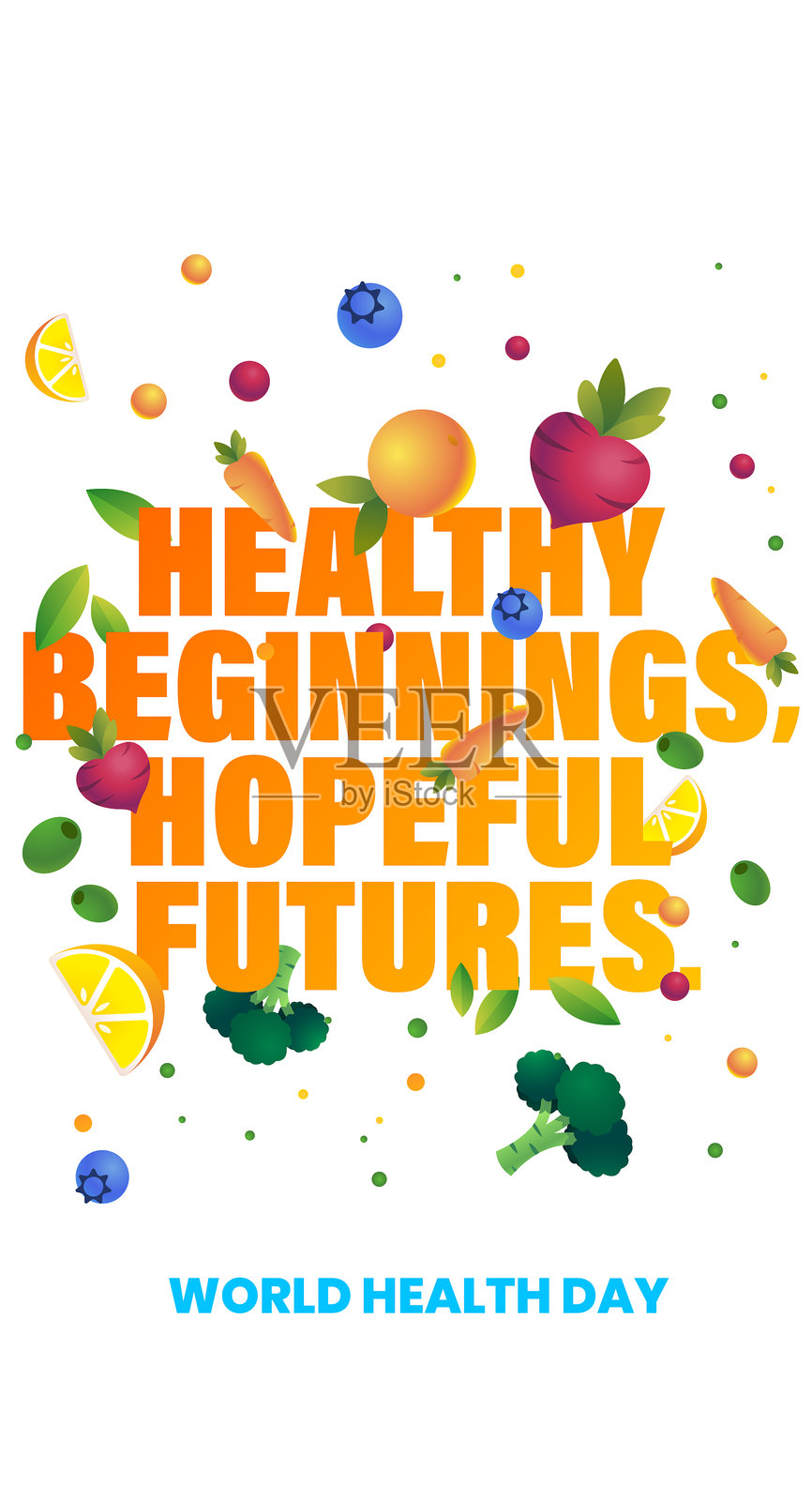 世界卫生日设计，包含水果和蔬菜插画图片素材