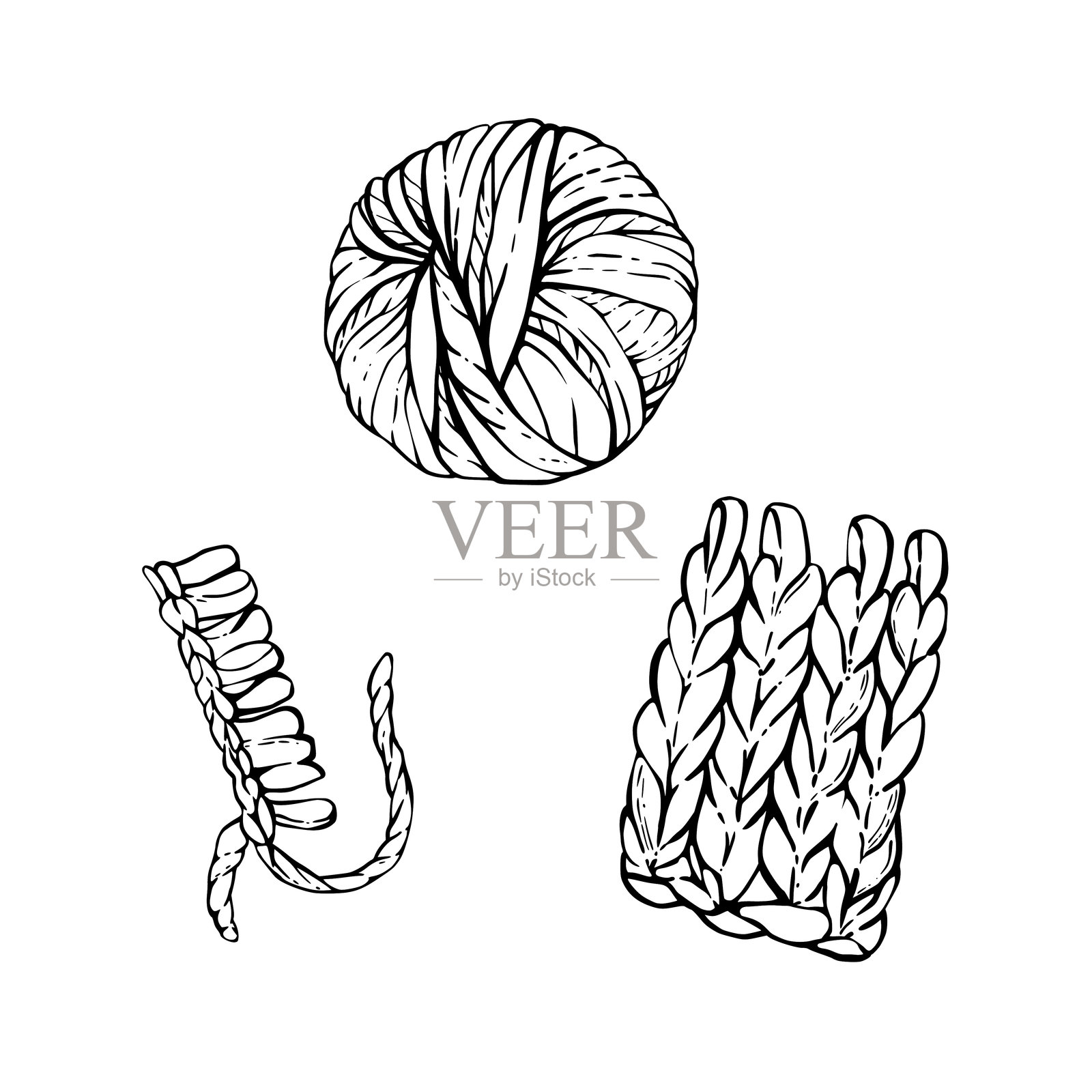 毛线球，编织线团套装。编织或钩织的爱好物品。矢量插图插画图片素材