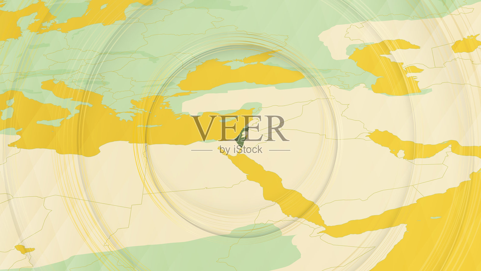 以圆形图案呈现的以色列及周边地区的抽象地图。插画图片素材