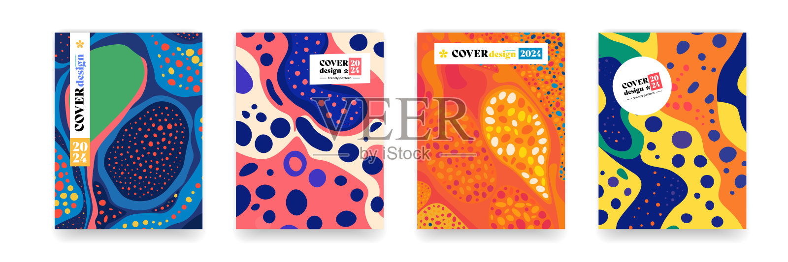 抽象图案背景，现代时尚设计中的多彩涂鸦形状和颜色。卡通图案与抽象趣味和明亮色彩的背景，适用于后现代设计的宣传册封面。插画图片素材