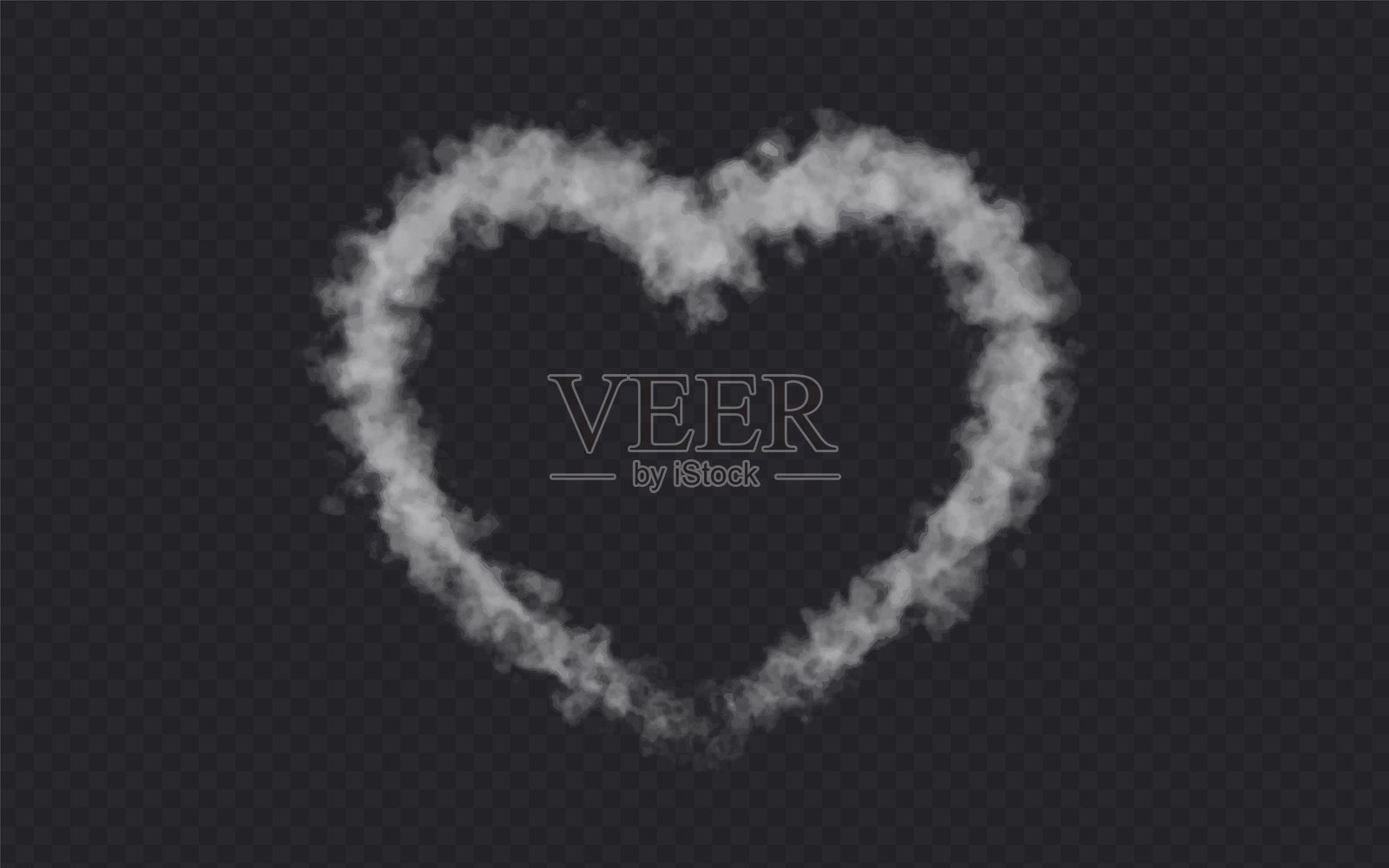 透明深色背景上的心形烟雾效果。雾灰色的爱之云。插画图片素材