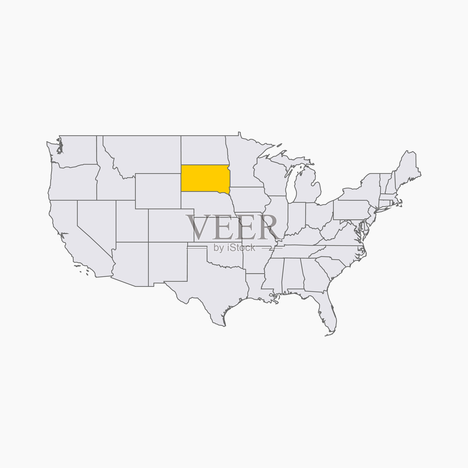 美国地图上突出显示的南达科他州区域插画图片素材