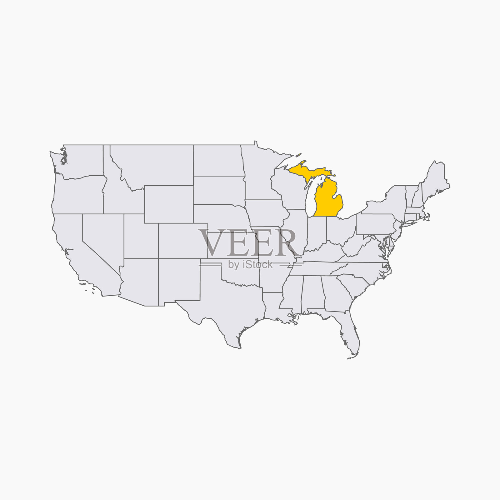 美国地图上突出显示的密歇根州区域插画图片素材
