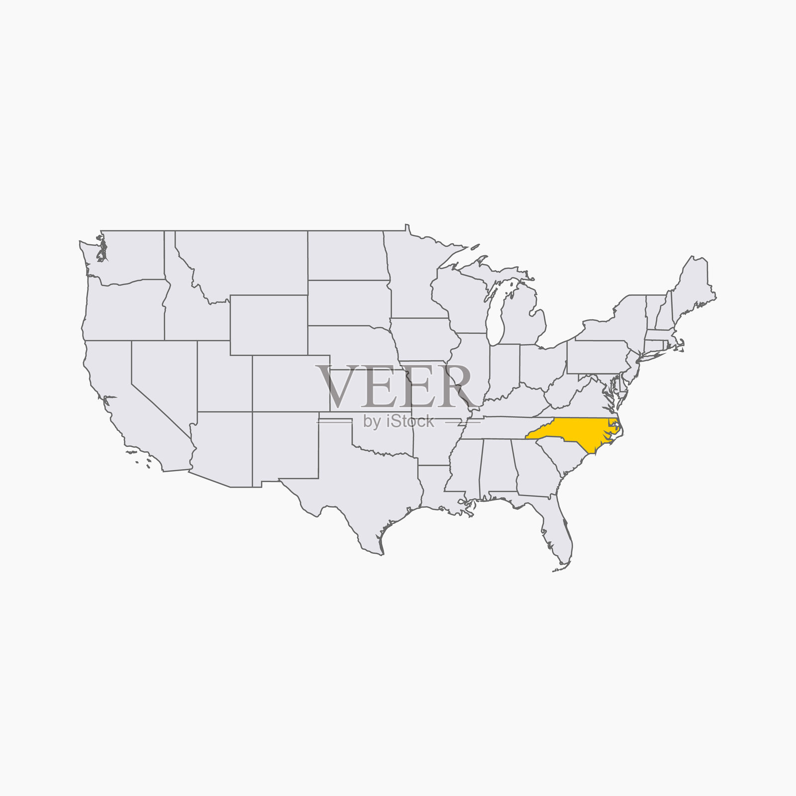 美国地图上突出显示的北卡罗来纳州区域插画图片素材