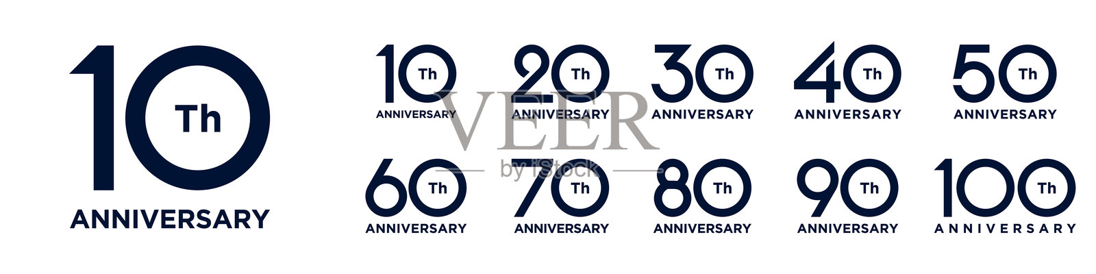 周年庆典10到100年的标志设计。用于庆祝活动、婚礼、贺卡和邀请函的抽象数字，矢量插图。插画图片素材