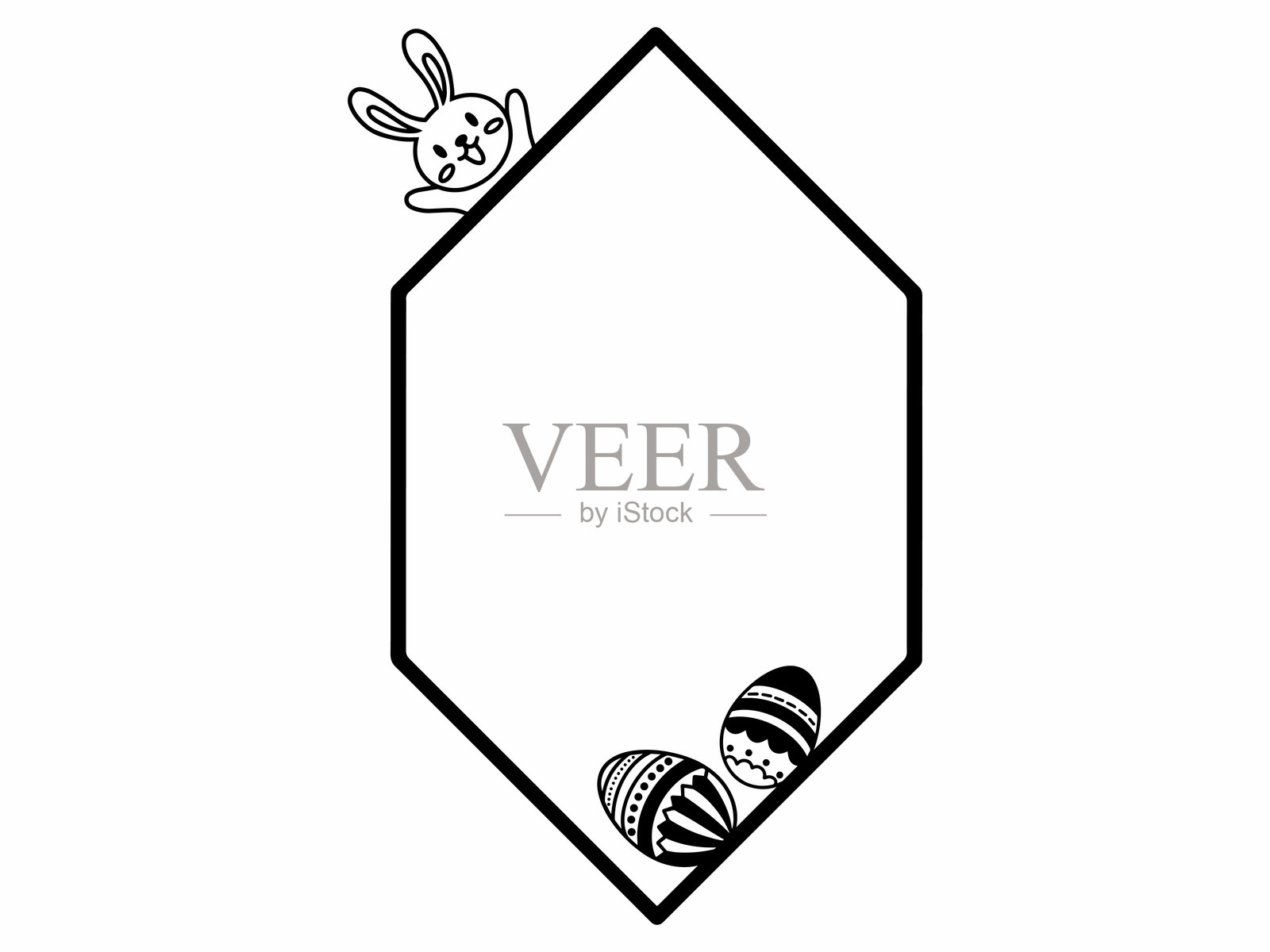 复活节框架背景线条艺术。复活节框架背景黑白图。复活节框架轮廓背景插图。手绘复活节框架线条艺术。复活节框架线条艺术插图。插画图片素材