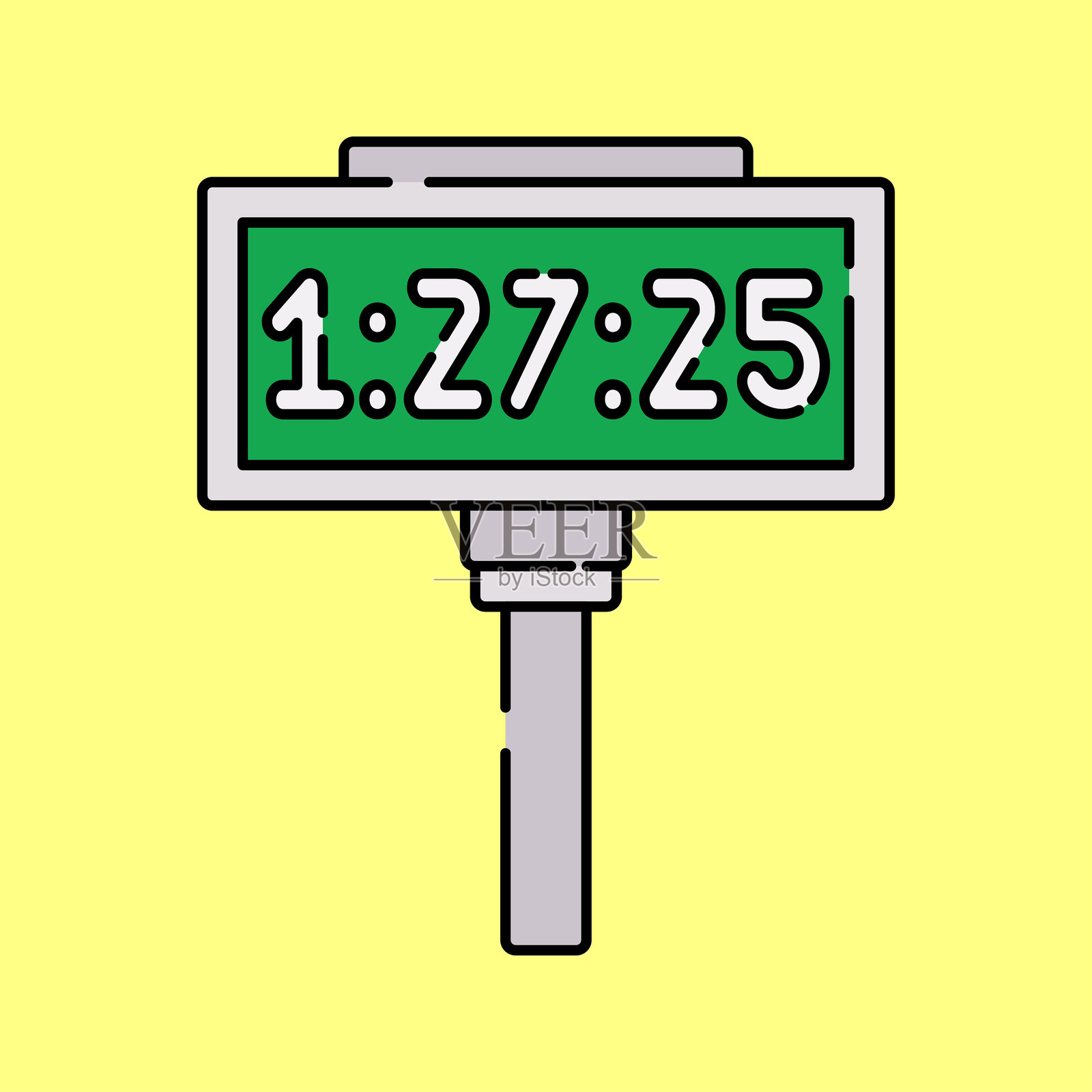 平面设计风格的比赛计时器，数字秒表显示比赛时间，象征着竞争计时，适用于赛车活动、游戏用户界面元素和与比赛相关的图形。插画图片素材