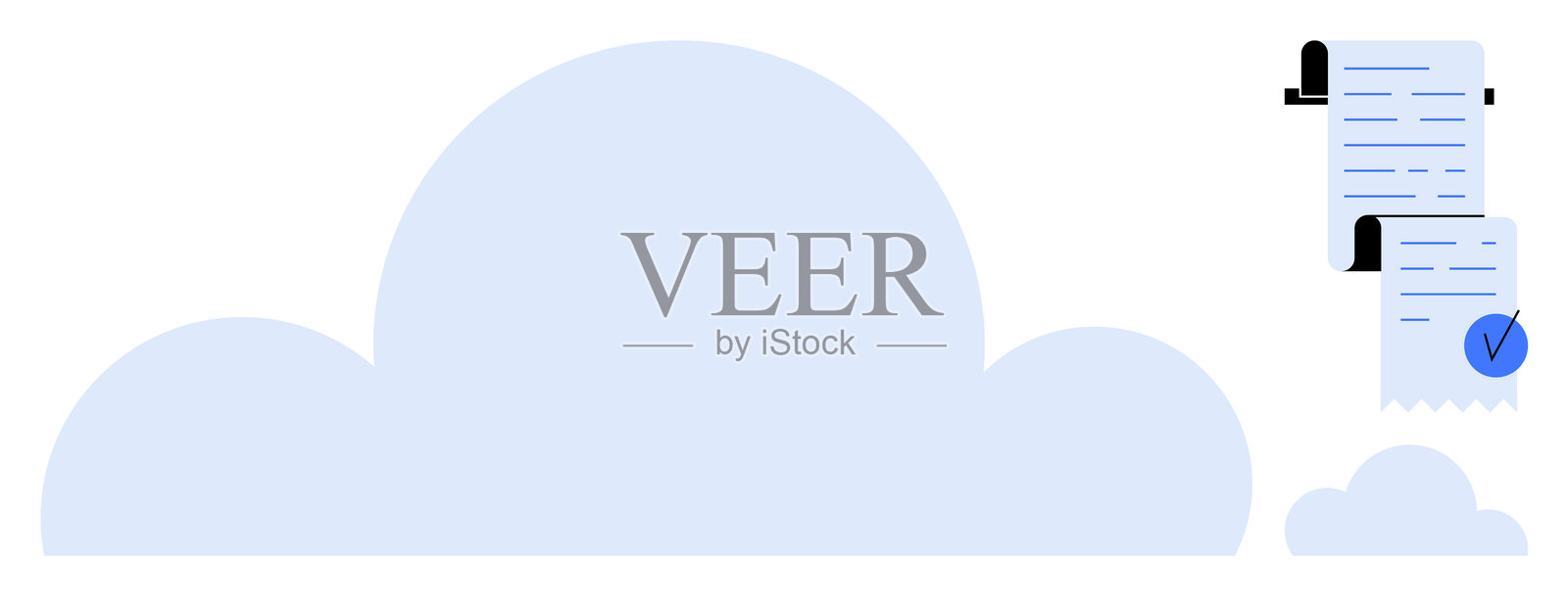 数字云存储概念，包含上传的文件和安全的勾选标记插画图片素材