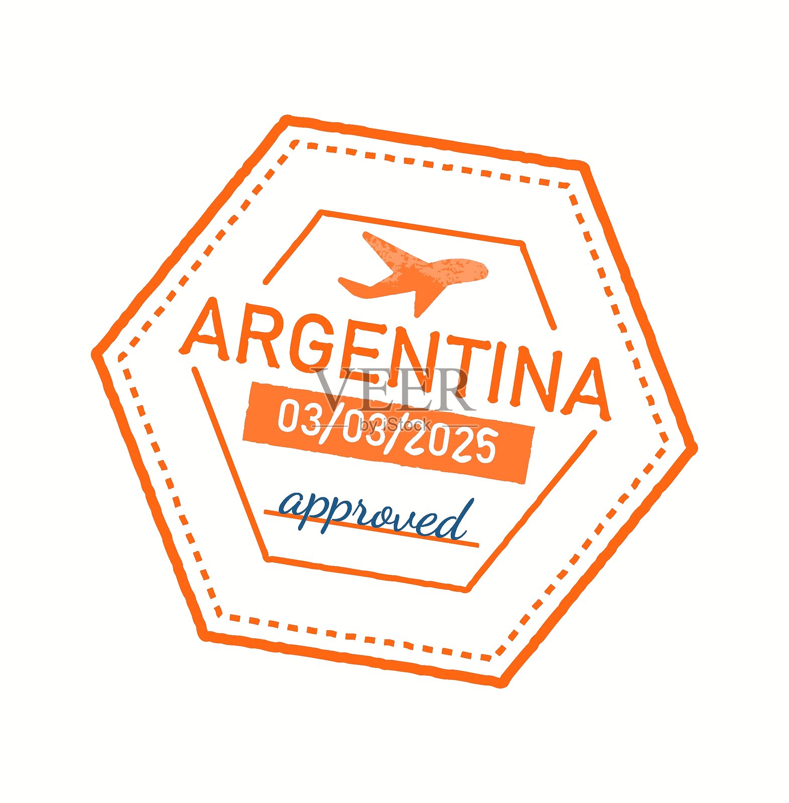 带日期和飞机图标的旅行邮票设计插画图片素材