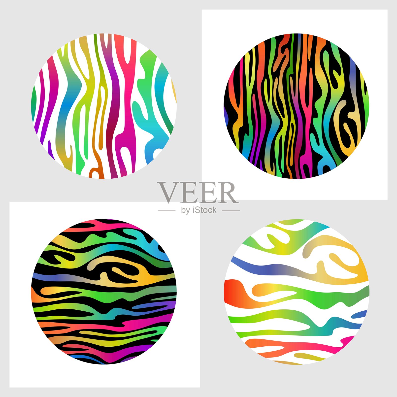 抽象的彩虹色纹理背景。色彩斑斓的曲线水平和垂直线条形成一个圆形。插画图片素材