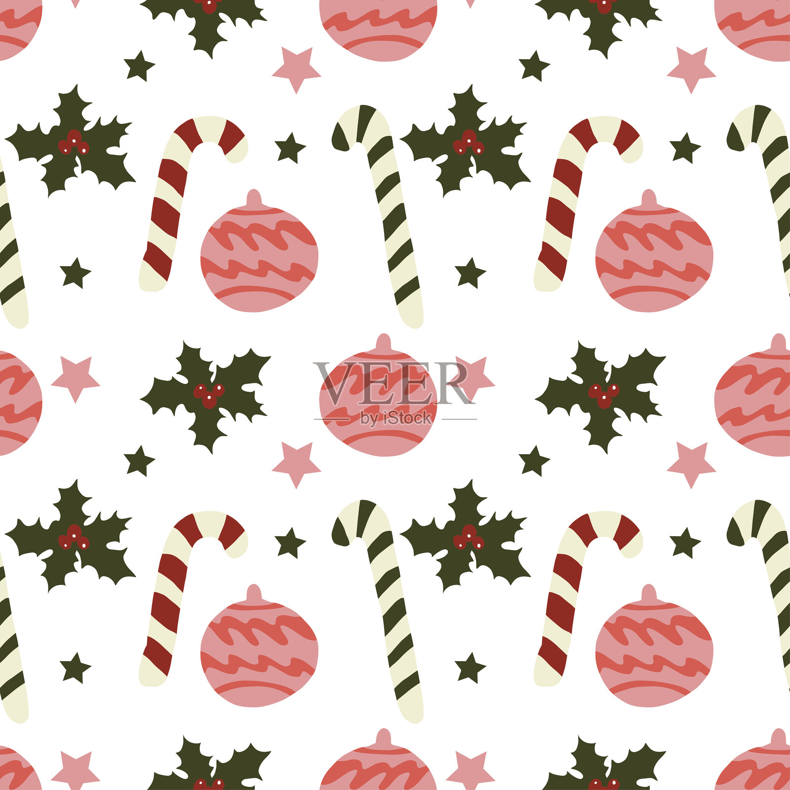 手绘无缝图案的圣诞节节日背景。插画图片素材