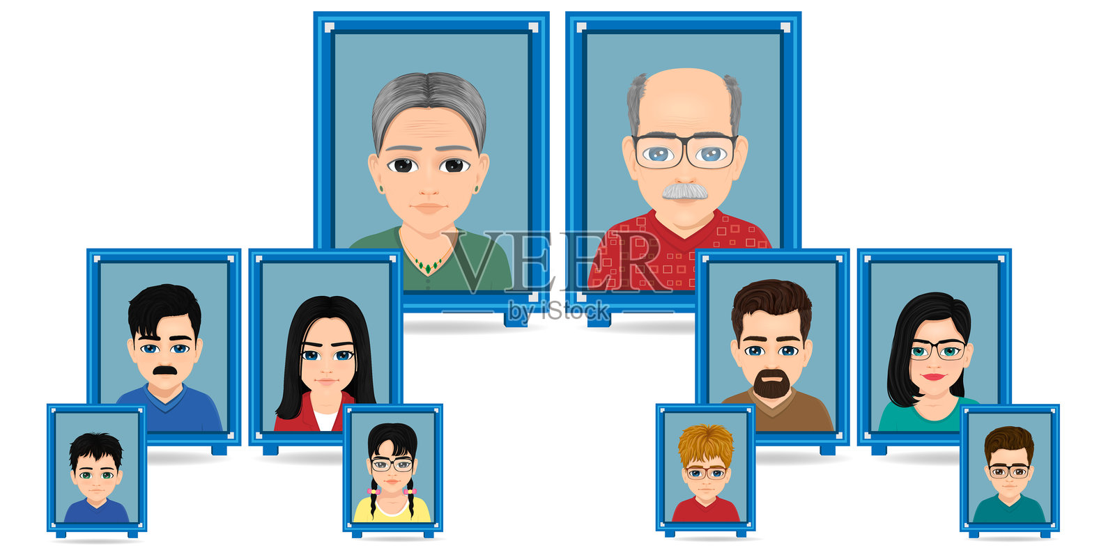 包含祖父母的大型家庭图示插画图片素材