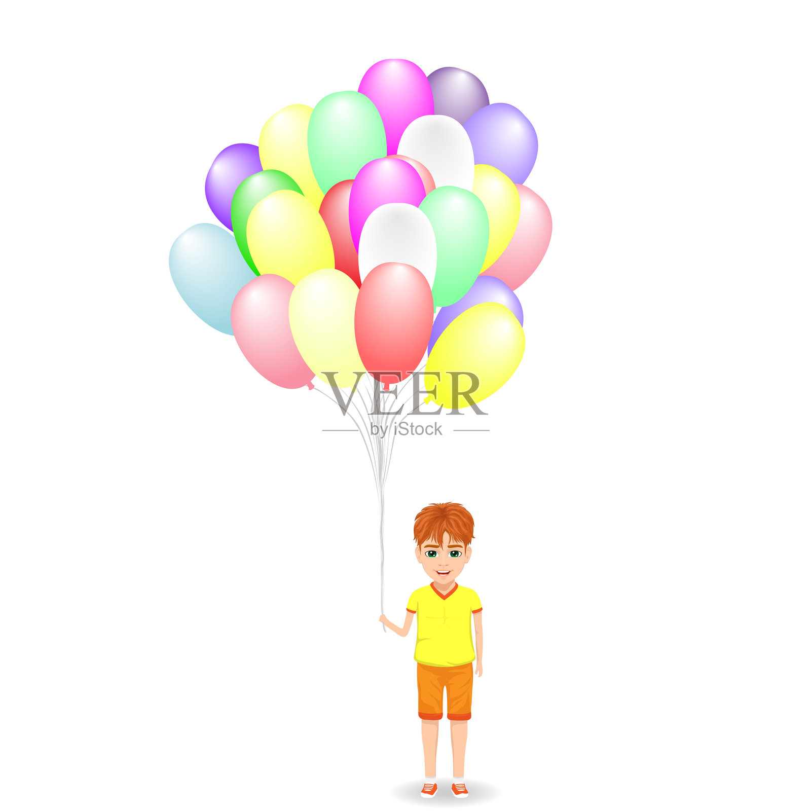 男孩手持气球插画图片素材