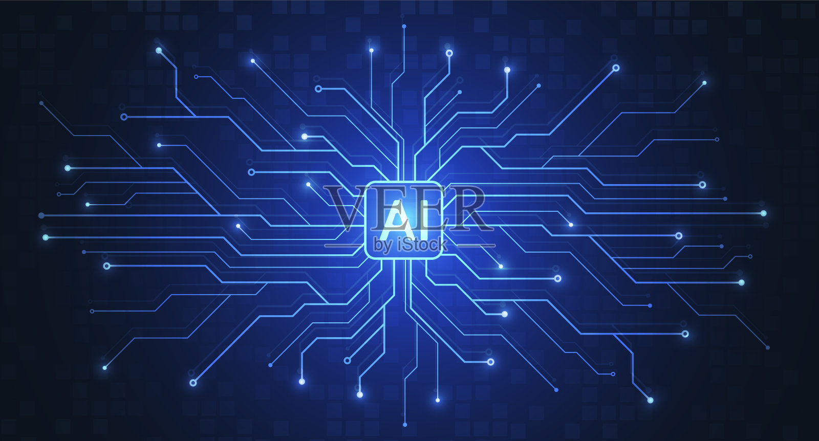 未来概念技术艺术作品中的人工智能芯片组电路板，适用于网页、横幅、卡片和封面。矢量插图插画图片素材