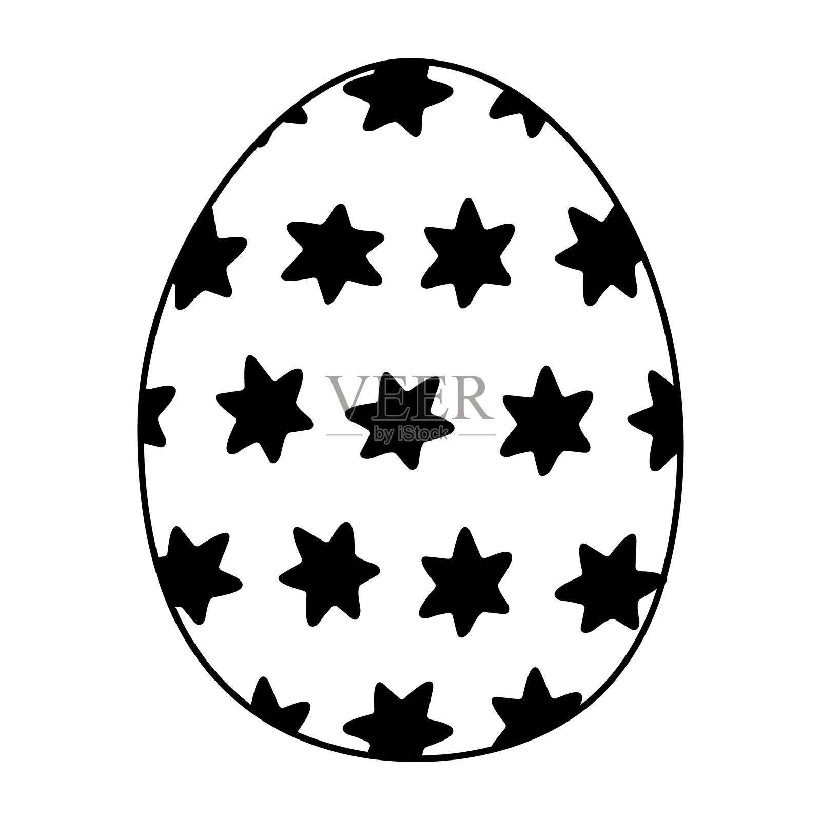 黑白星星图案的装饰蛋，适合节日庆祝或手工艺品制作插画图片素材