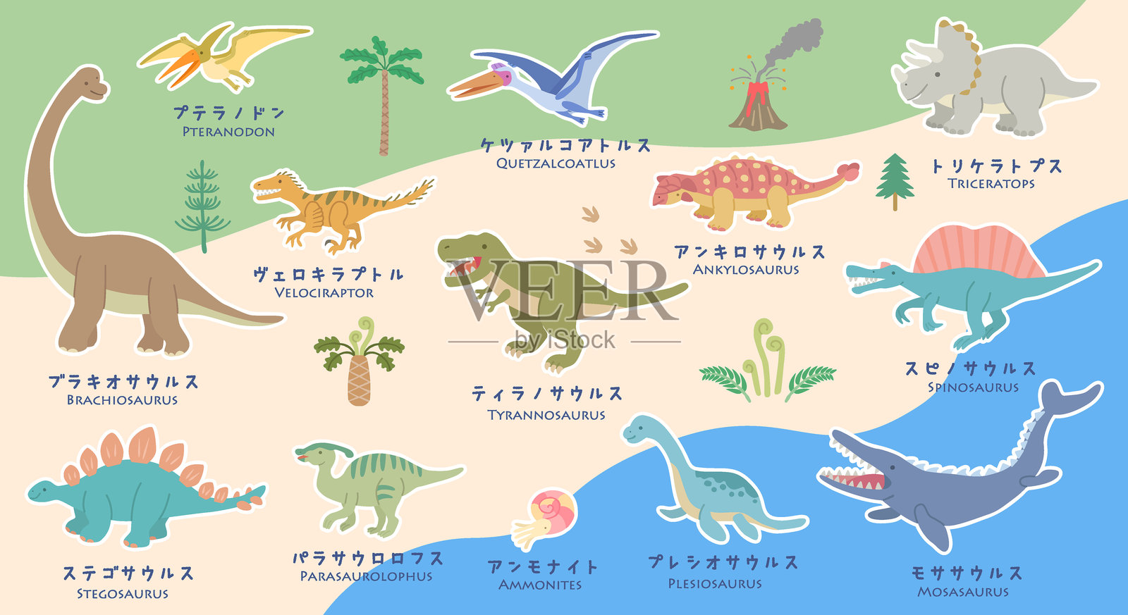 带白色边框的恐龙插图集插画图片素材