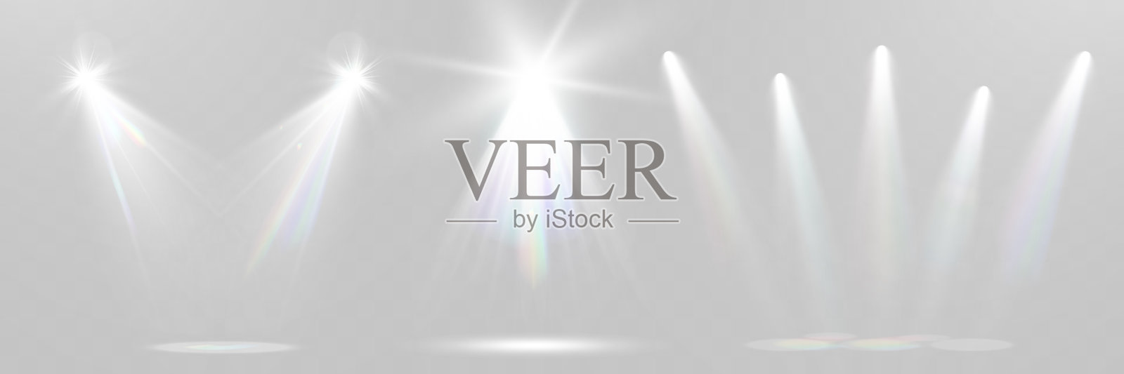 逼真的白色和多彩聚光灯及光束。插画图片素材