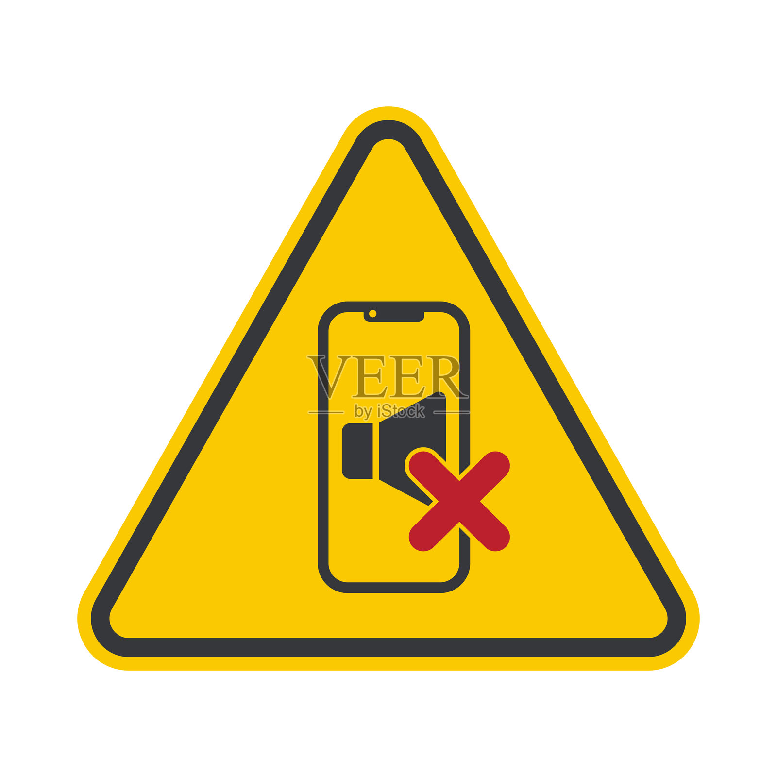 孤立的图标标志：带有“保持静音”符号和扬声器音量禁止标志的手机插画图片素材