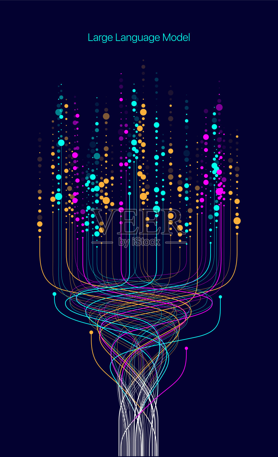 抽象流动的插图。人工智能。大数据，技术，AI，数据传输，数据流，大型语言模型，生成式AI，二进制概念插画图片素材